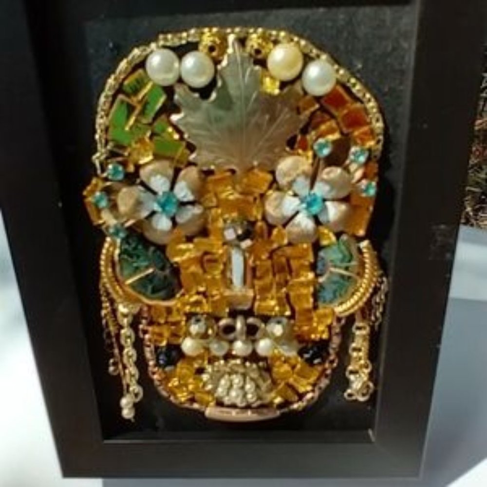 Gold jewelry skull handcrafted upcycled vintage